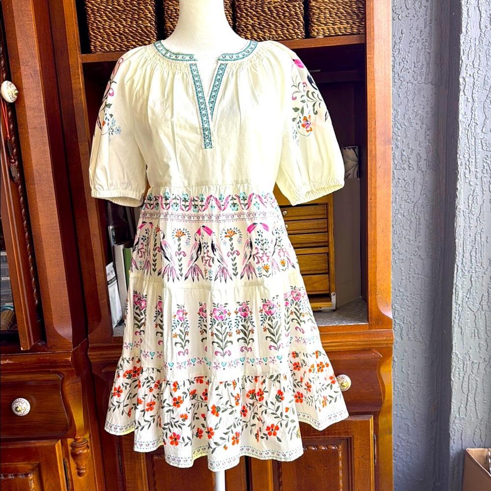 NEW Crown & Ivy Floral Dress with Embroidered Neckline